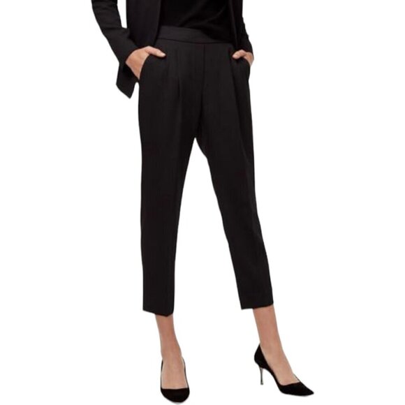 Aritzia Babaton Cohen Pull On Mid Rise Pleated Straight Cropped Pants Black 4 - Picture 1 of 9